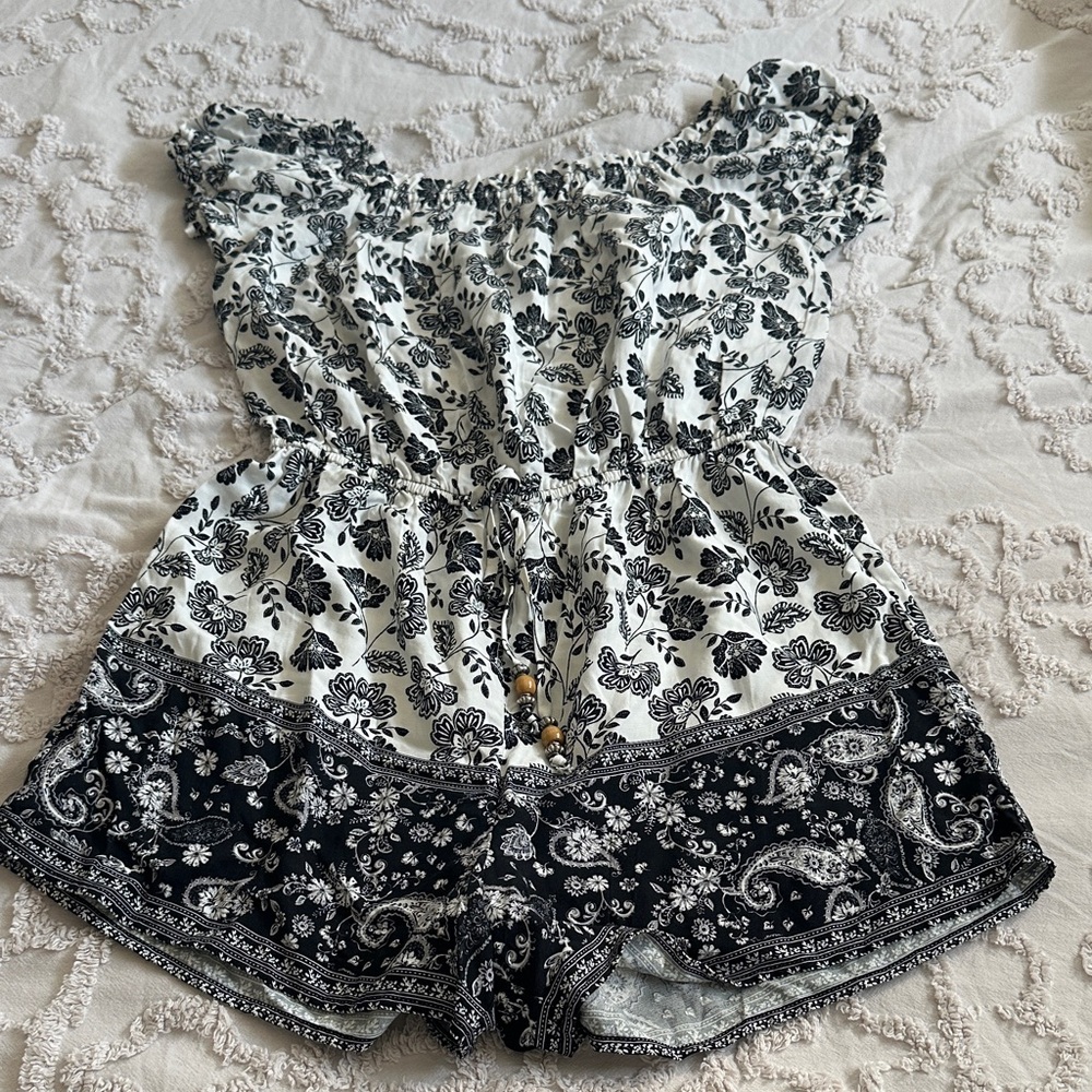 BeBop Black and White Floral Romper